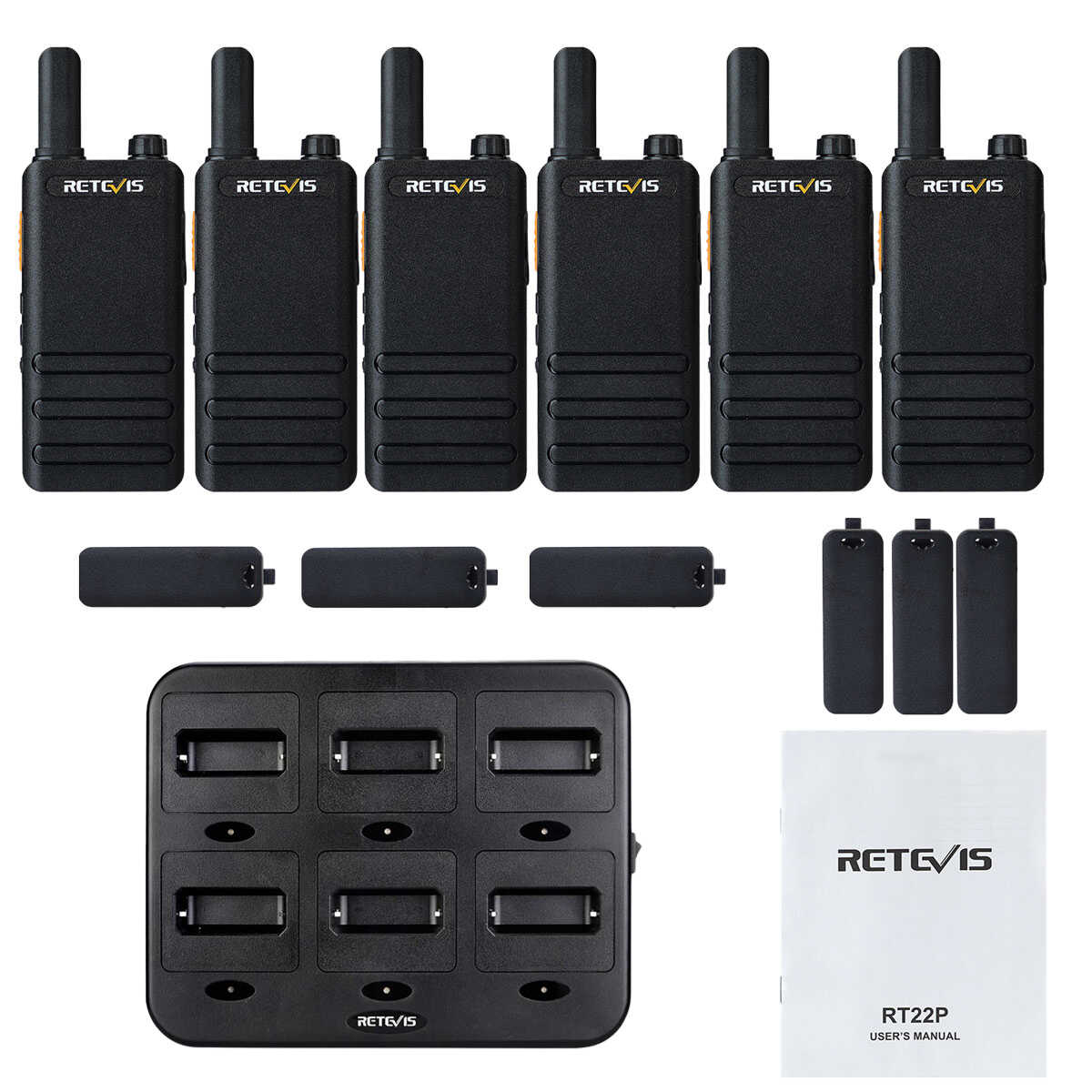 Retevis RT22P Small Portable Walkie Talkies with Six-Unit Charger