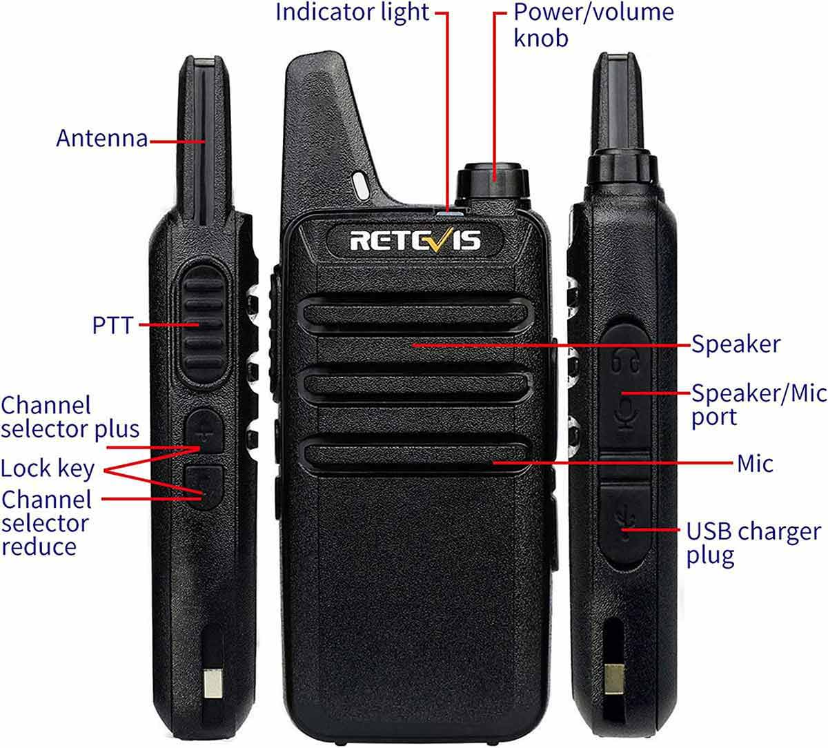 Retevis RT22 Two Way Radio Long Range Rechargeable (4 Pack)