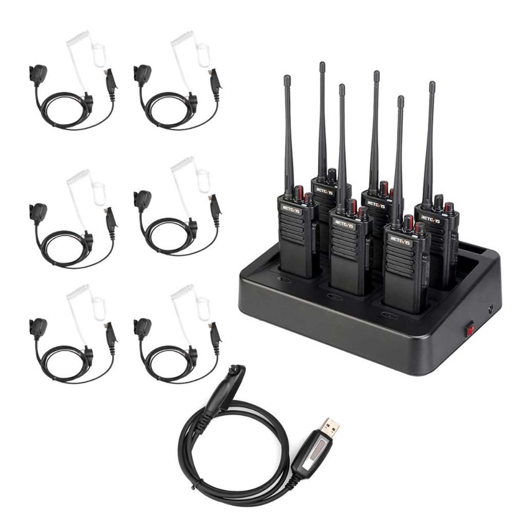 Retevis RT29 Long Range Waterproof Jobsite Radio with Earpiece and Programming Cable 6 Pack