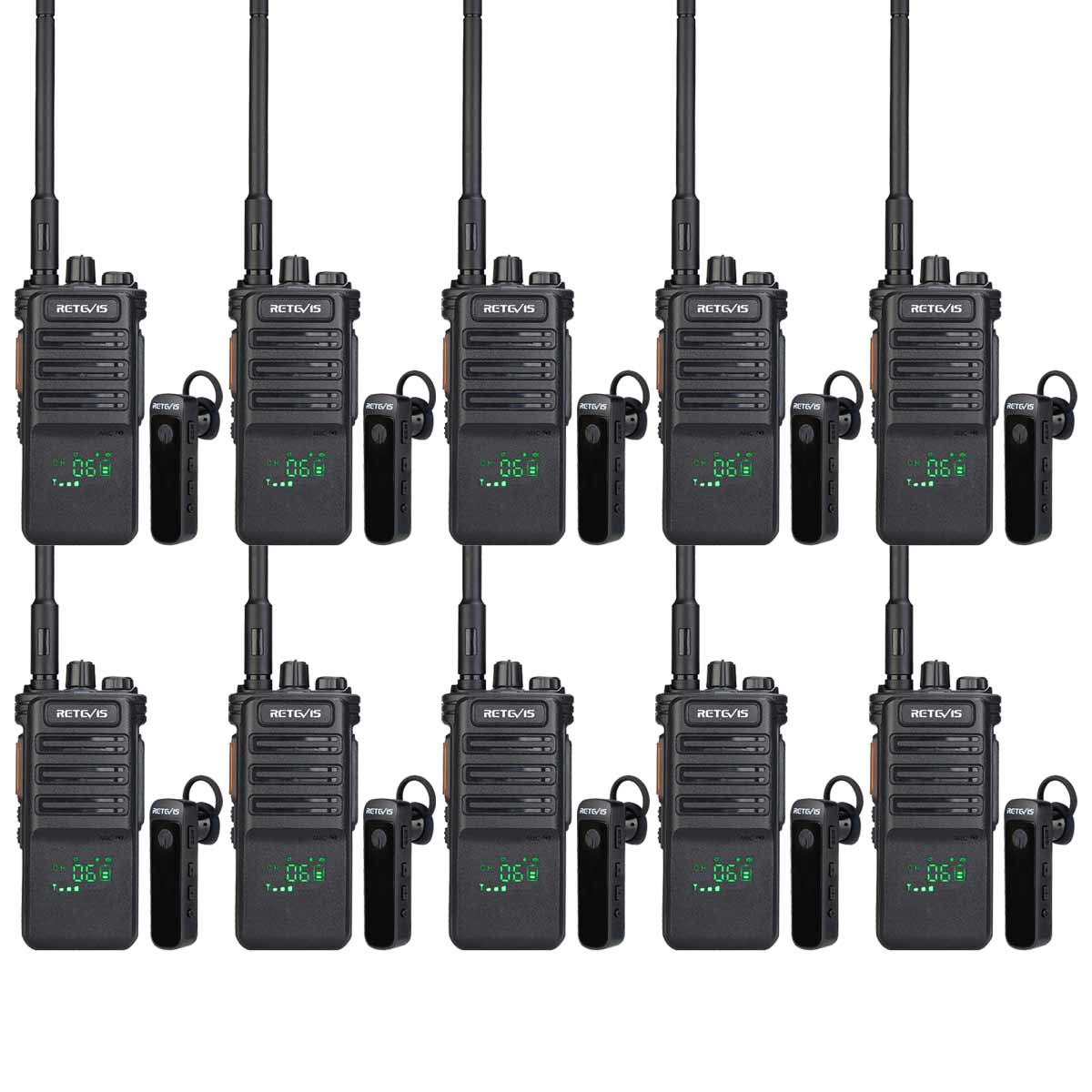 Retevis RB689 10W UHF Radio with Bluetooth Headset Kit (10 Pack)