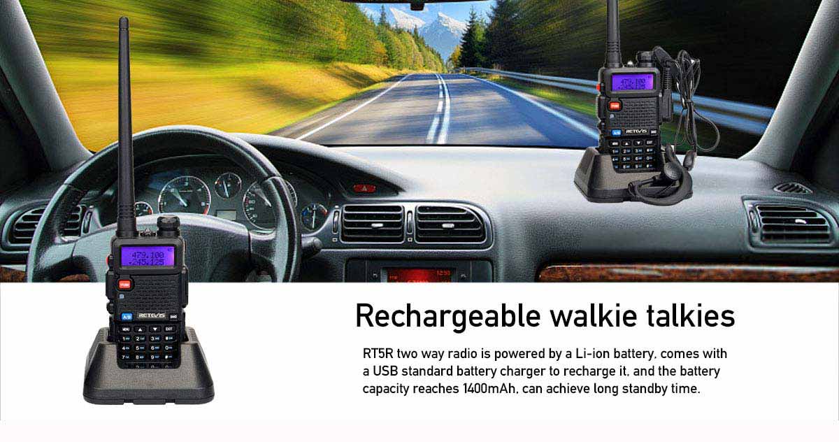 Retevis RT5R Walkie Talkie Profesional, Banda Dual Largo Alcance 2 Vías  Radio con Cargador de USB, 128 Canales Radio VOX FM Transceptor Portátil de