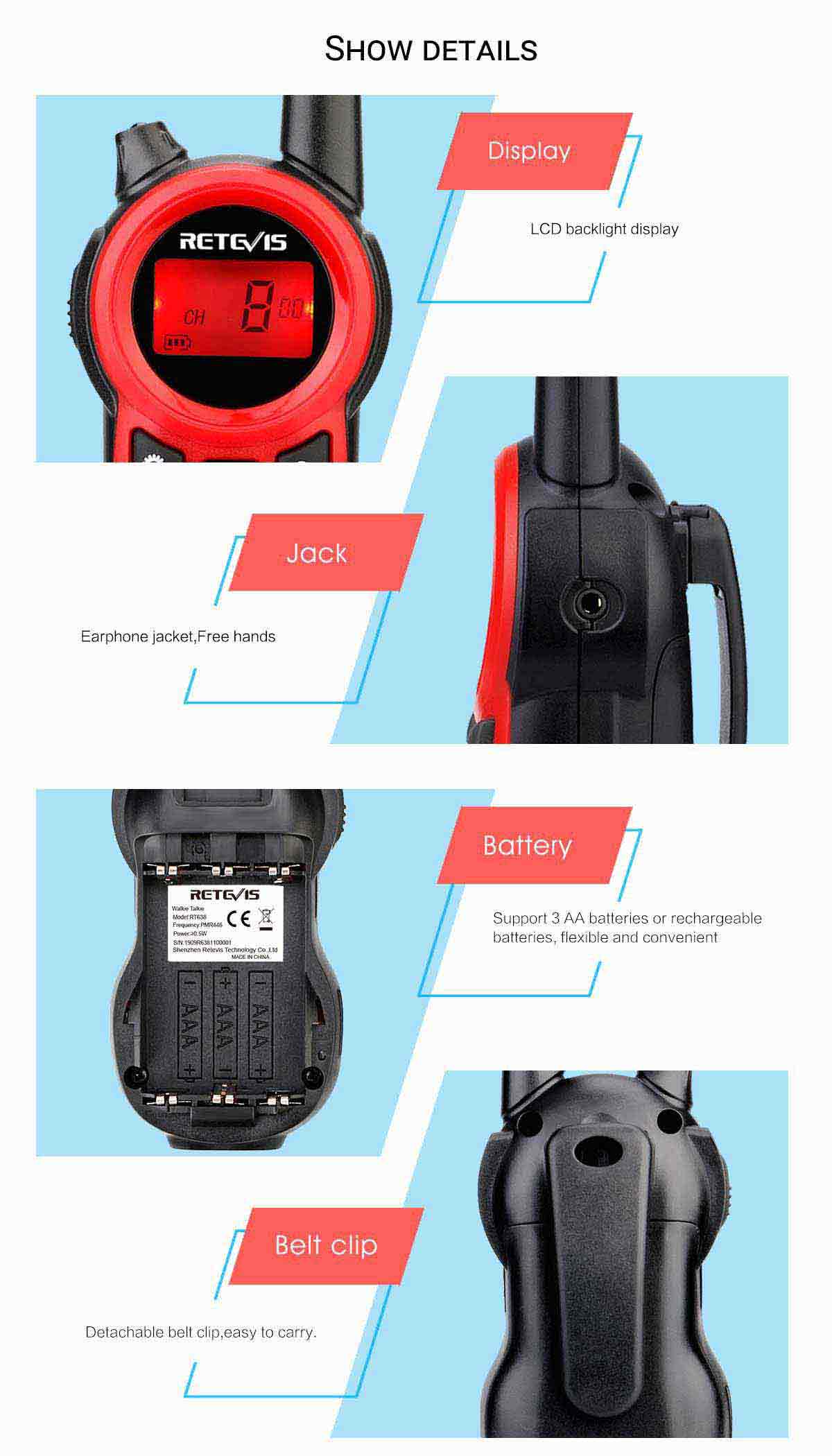 RT38 Portable Small Children's walkie-talkie Toy Radio