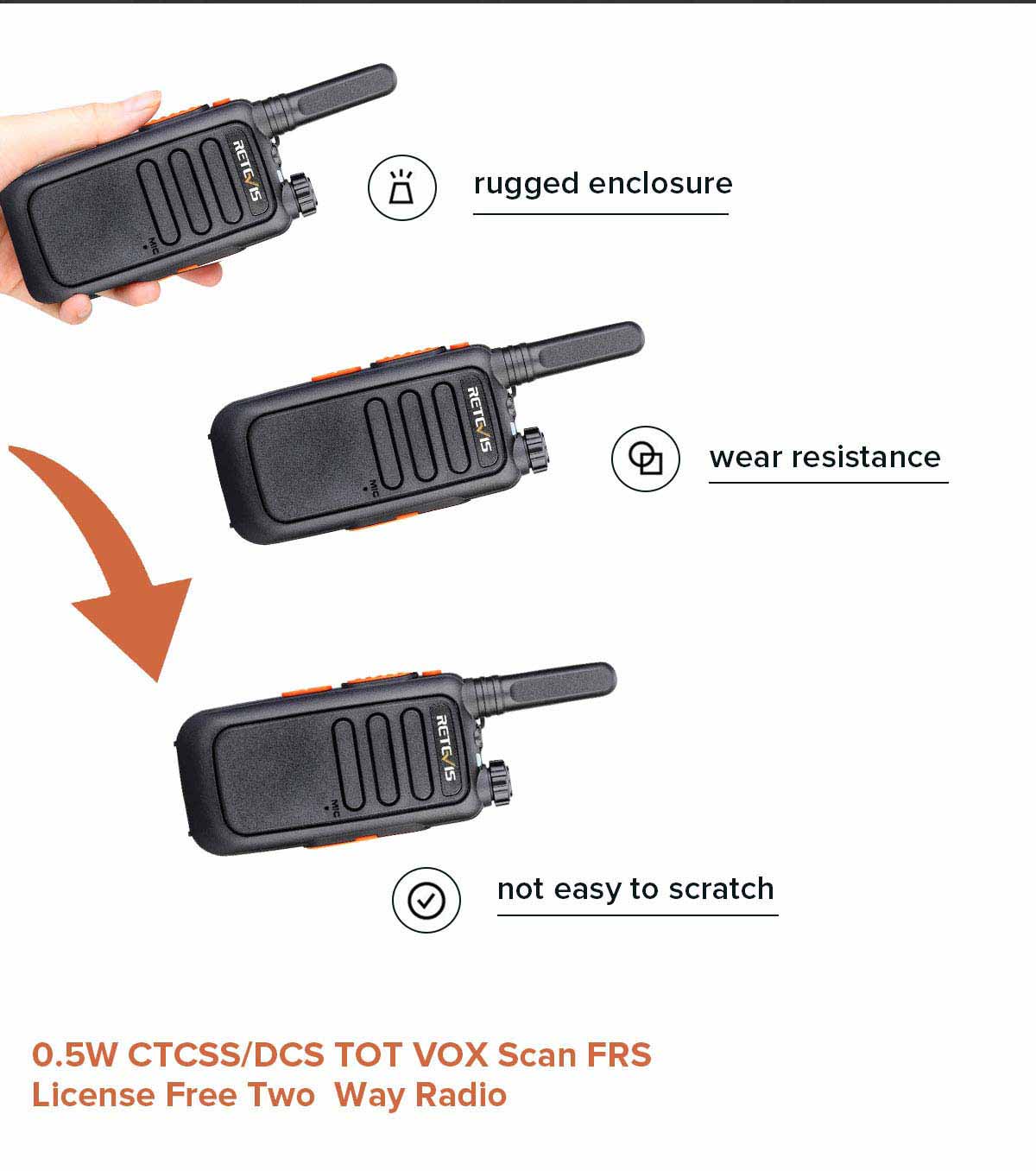 Description: This is the newest professional analog two way radio, stylish appearance,  comfortable feel, rugged enclosure, wear resistance, not easy to scratch. One meter free-fall, two-way radio housing without damage, the two way radio can continue to work (The bottom of the intercom down, can not turn the knob down).  Good call quality, stable and reliable quality, the use of longer. This two way radio is suitable for storage,  wharf, construction site, tourism, hotel, logistics, factory, etc.