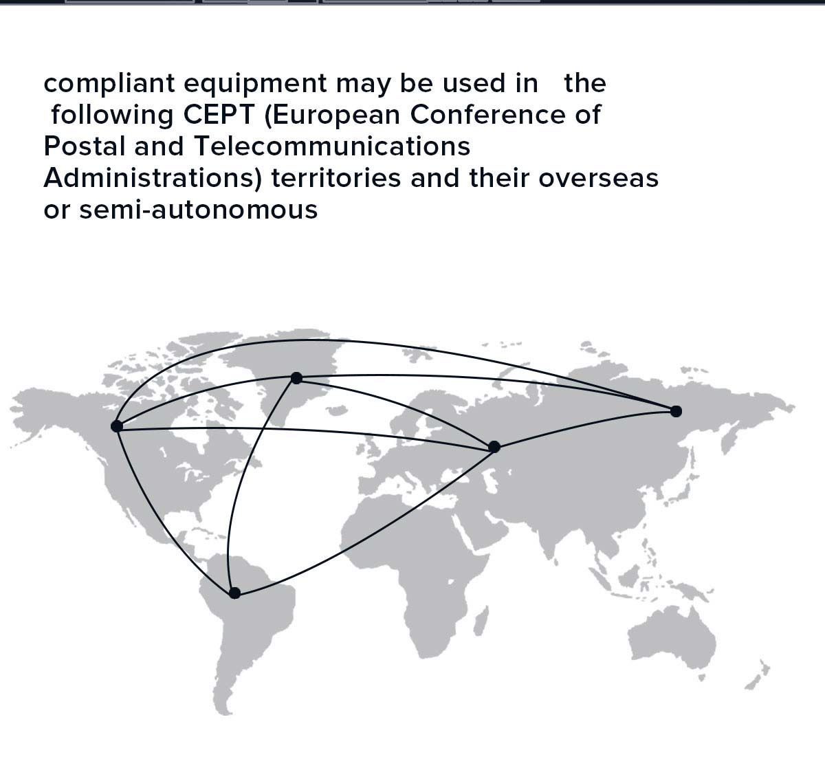 Another   advantage of PMR446 radio is that compliant equipment may be used in   the following CEPT (European Conference of Postal and Telecommunications   Administrations) territories and their overseas or semi-autonomous   territories without restriction:(Note:   Includes the overseas or semi-autonomous territories of Denmark,   France, Greece, Italy, Netherlands, Norway, Portugal, Russian   Federation, Spain plus the constituent parts of the United Kingdom as   well as the Channel Islands and the Isle of Man Please note: Assignments   for use of licence free radios may change from time to time and the   user is advised to check if PMR446 equipment can be used in the   destination country.)
