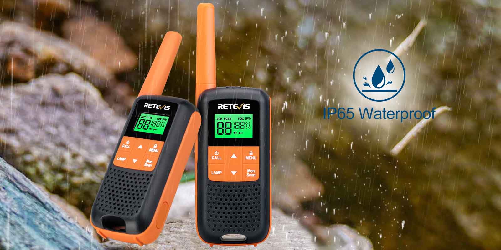 RT49 Walkie Talkies Rechargeable NOAA Weather Radio 2 Pack IP67 Waterproof