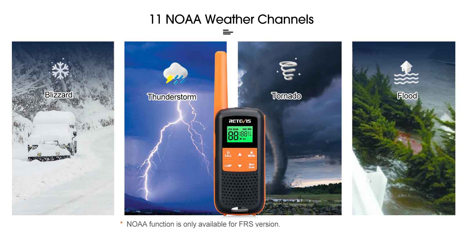 RT49 NOAA Rechargeable FRS Walkie Talkie 2Pack