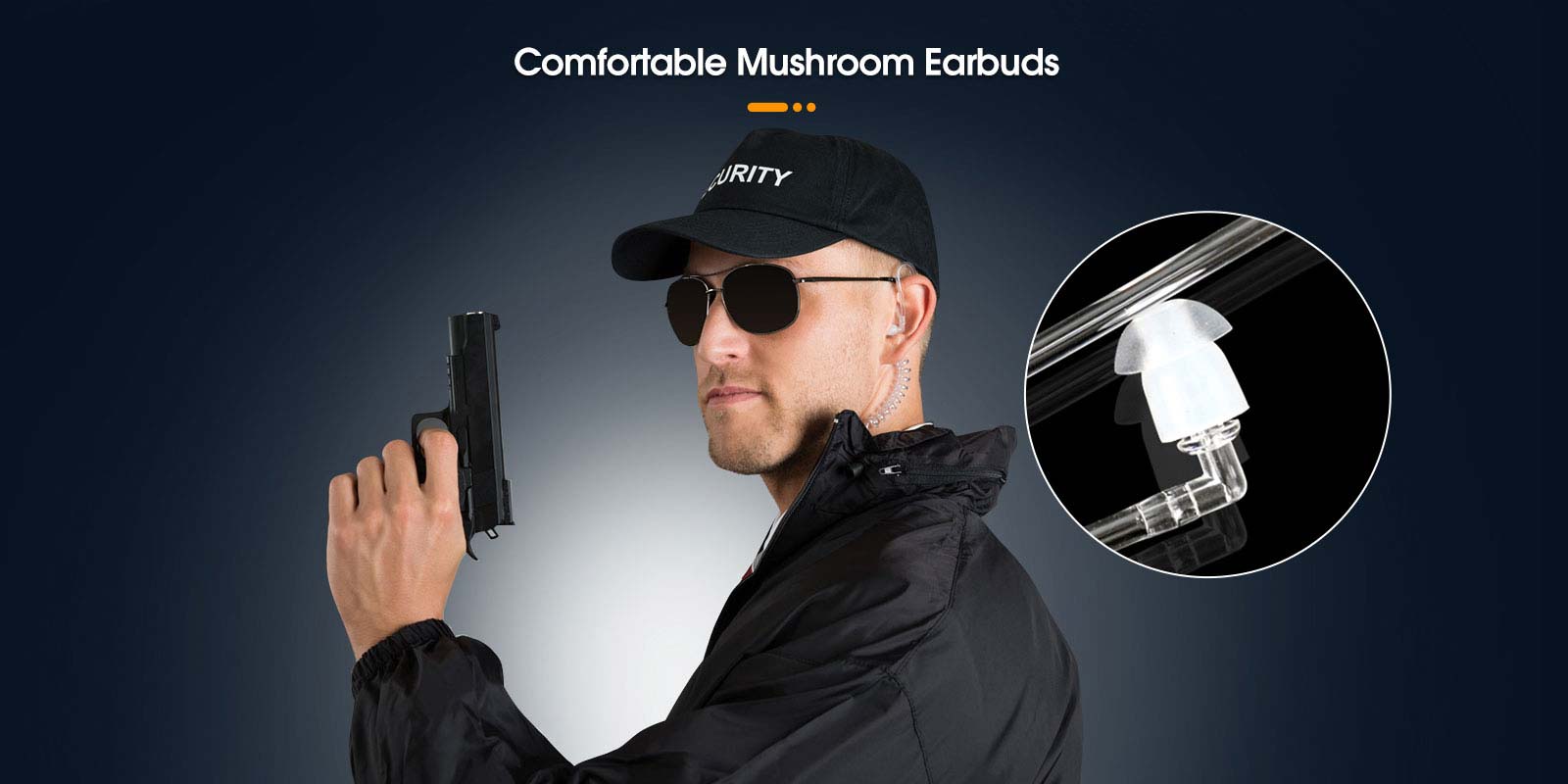 2pin Covert Acoustic Tube Earpiece with Comfortable Mushroom Earbuds