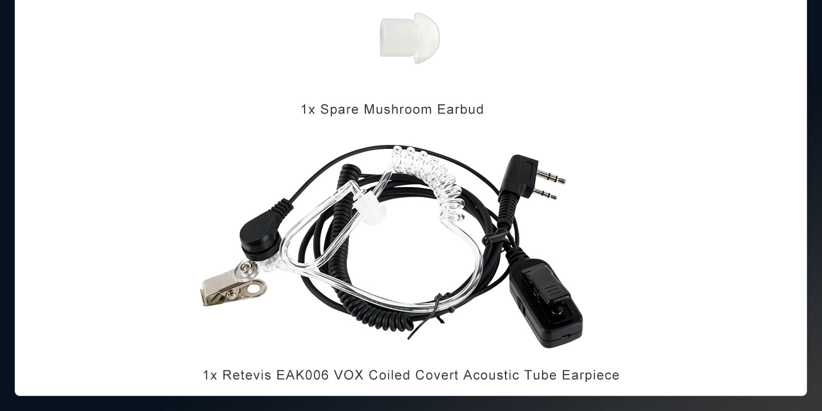C9219D 2pin Covert Acoustic Tube Earpiece for Retevis H777 two way radio specification package details