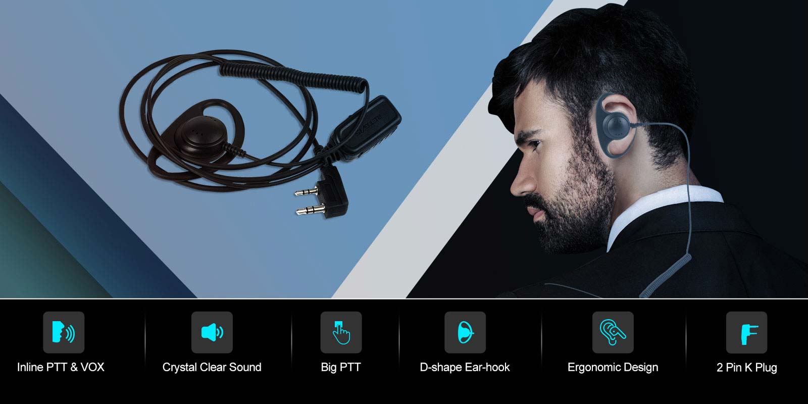 2pin D-Shape Earpiece for Retevis H777 two way radio