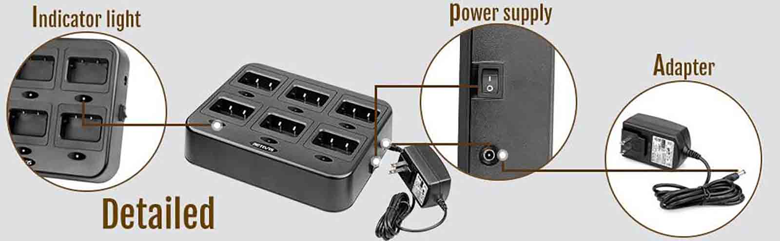 Details of 6-way charger base