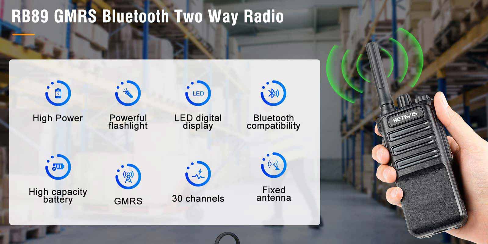 RB89 GMRS Bluetooth Two Way Radios Functions