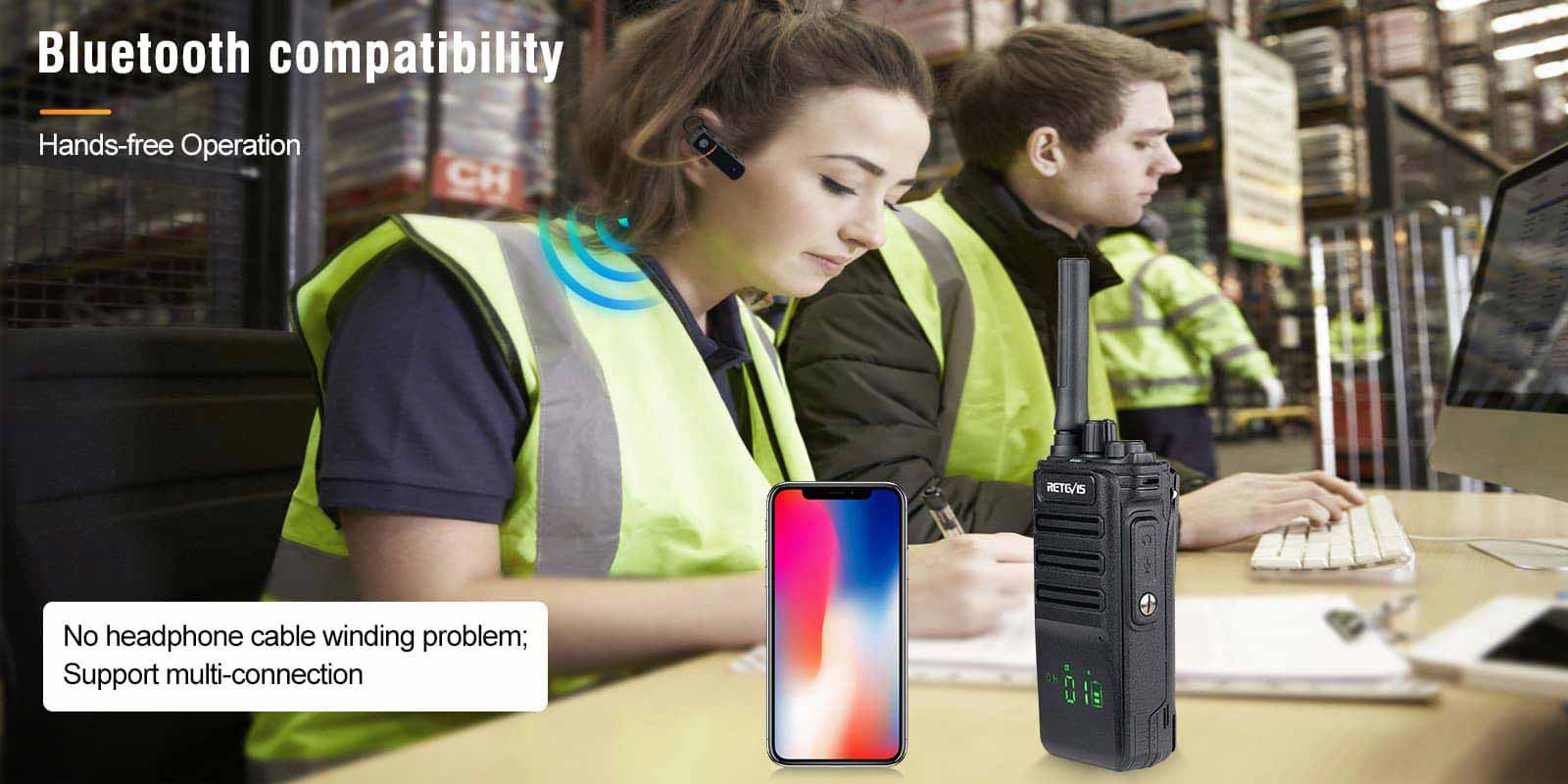 RB89 GMRS Bluetooth Two Way Radio can pair with other Bluetooth devices 