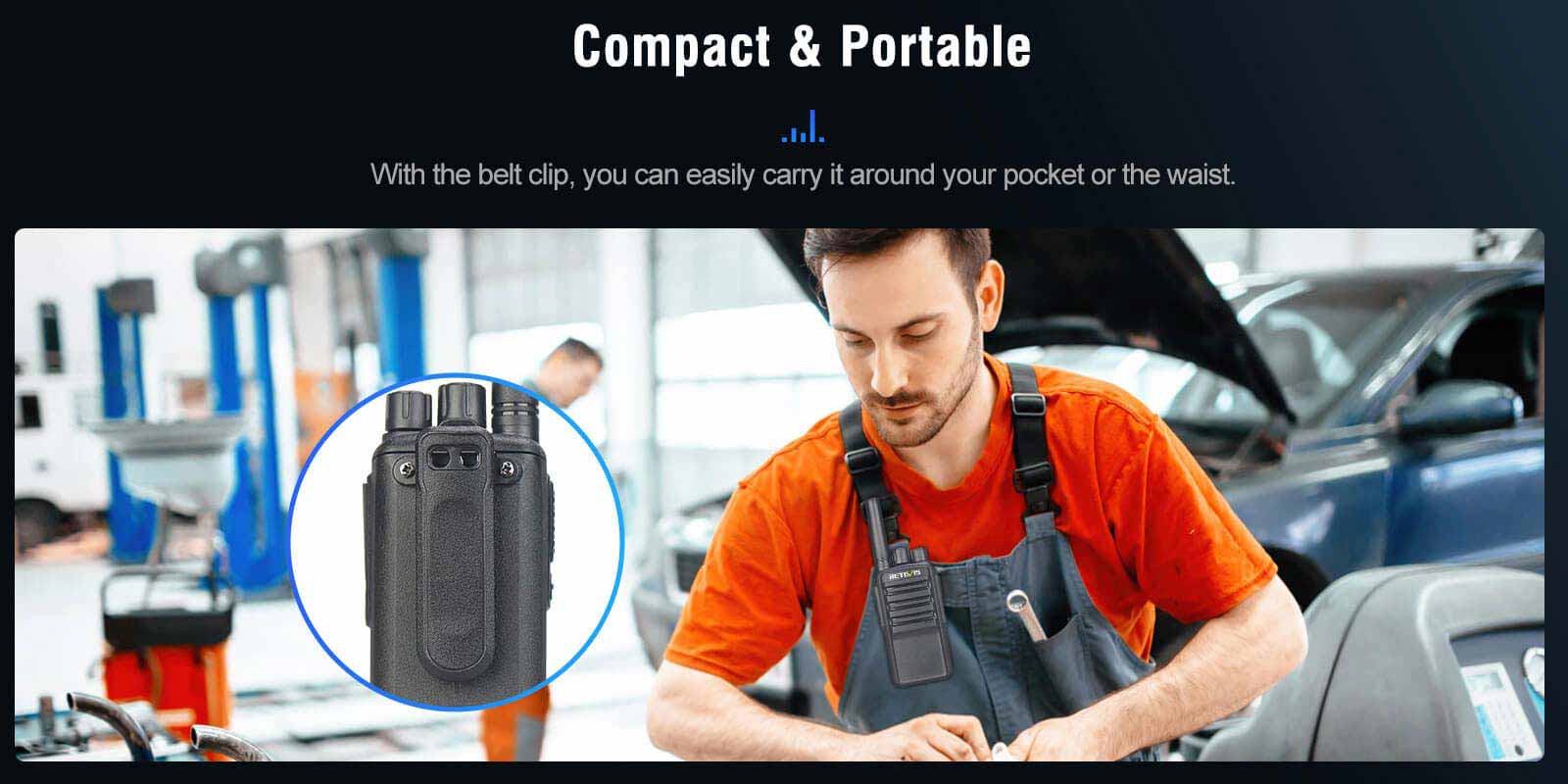 Retevis NR10 Noise Canceling Two Way Radio is compact and portable