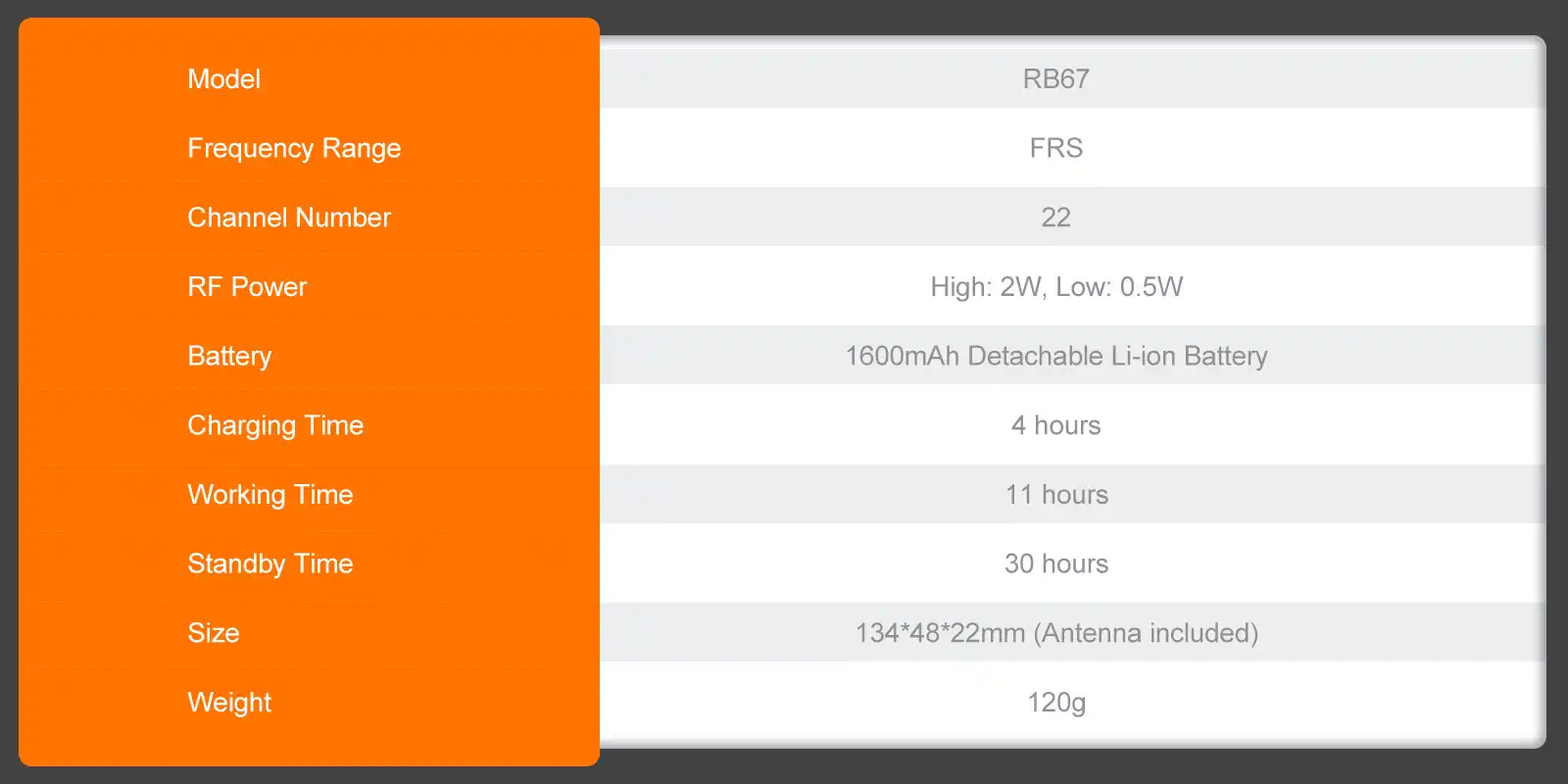 Retevis-RB67-FRS-NOAA-Weather-Radio-Specification