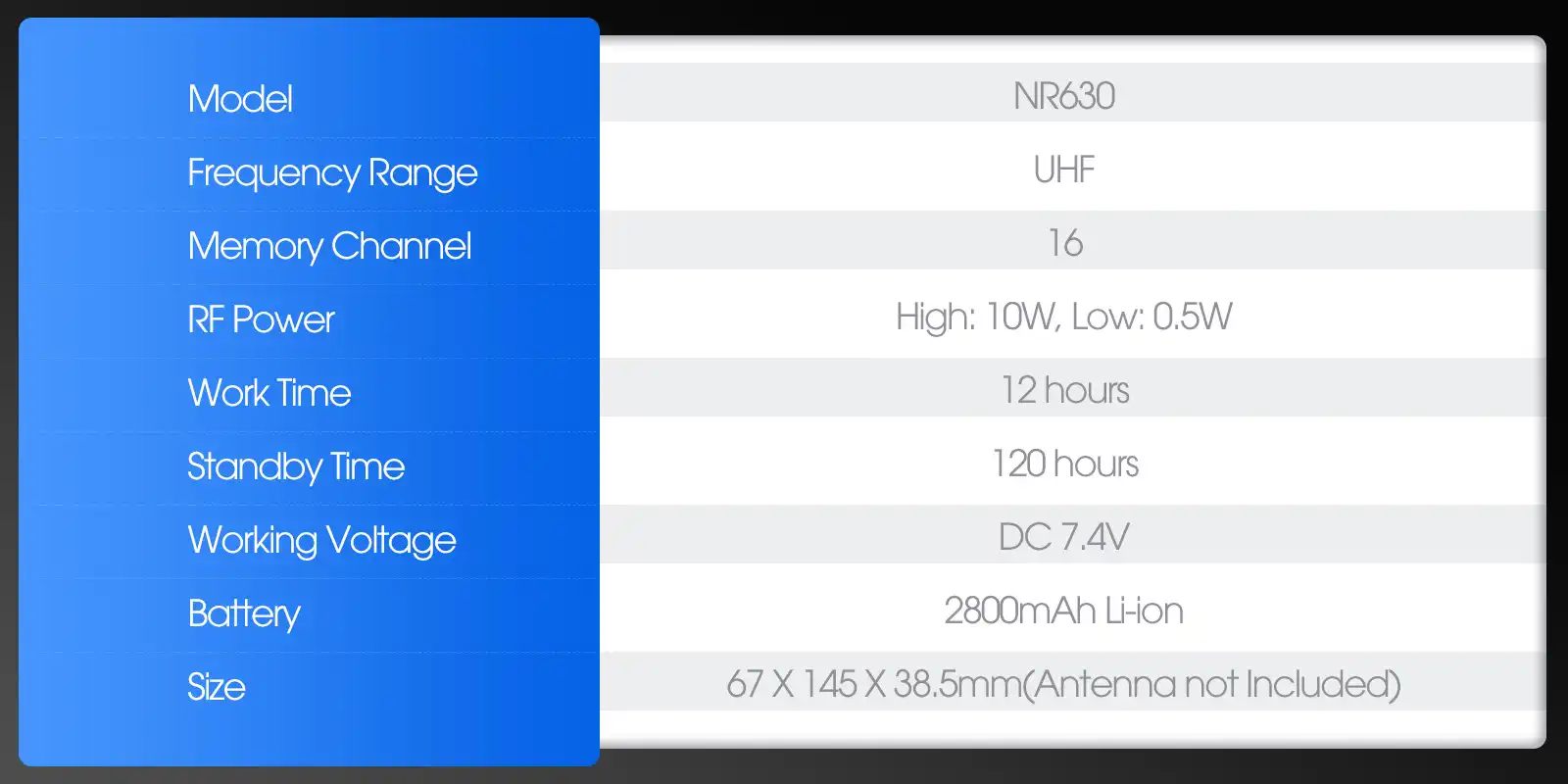 Retevis-NR630-gmrs-radio-specification
