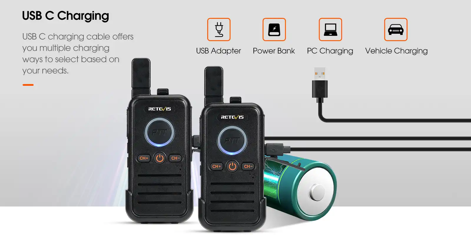 Retevis RB45 Dual PTT USB-C Charge Mini FRS Walkie Talkie