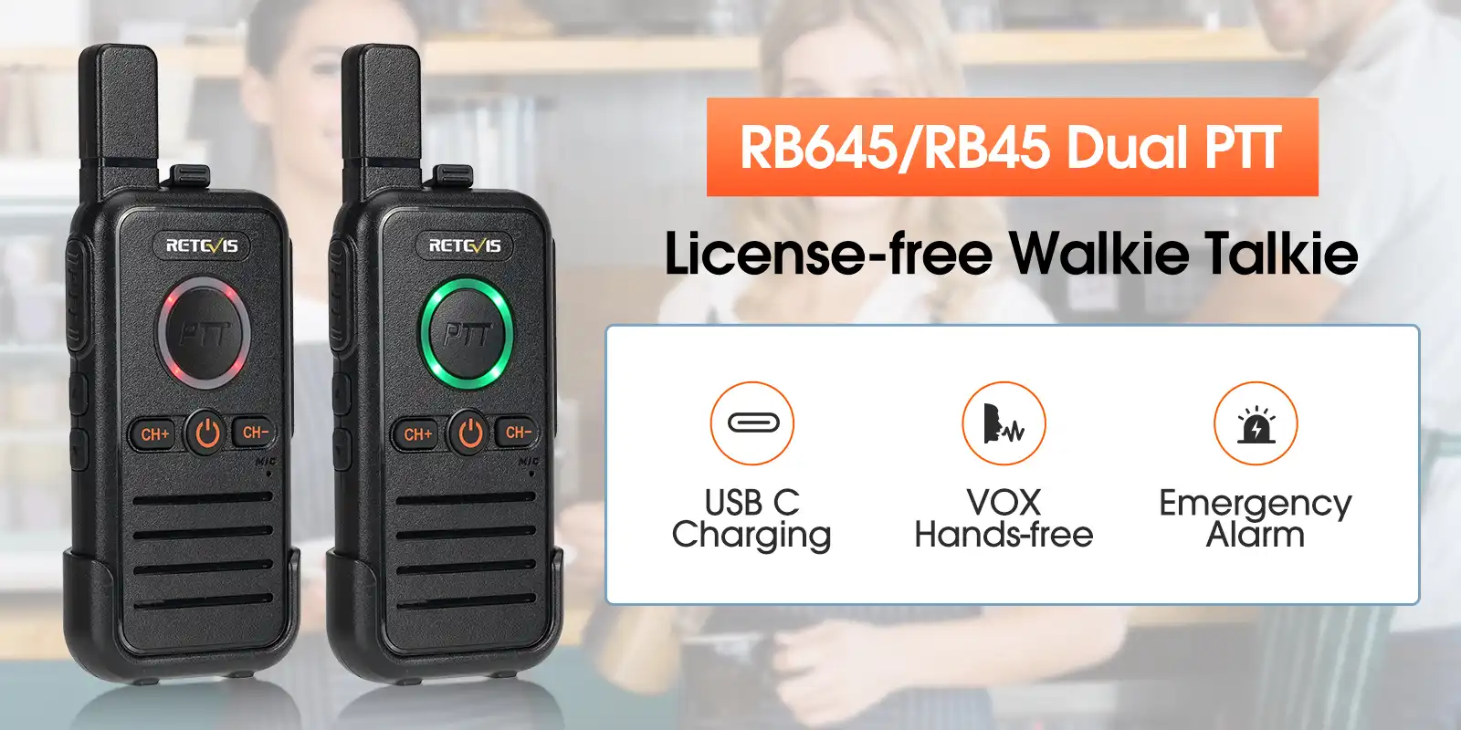 RB45 Dual PTT Mini License-Free Radio 6Pack