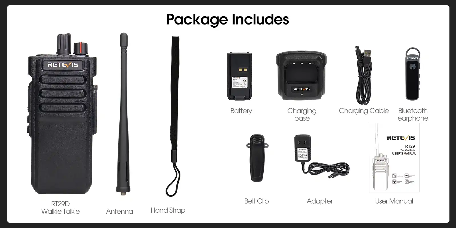 Retevis-RT29D-UHF-High-Power-DMR-Radio-Bluetooth-Walkie-Talkie-Package-Includes