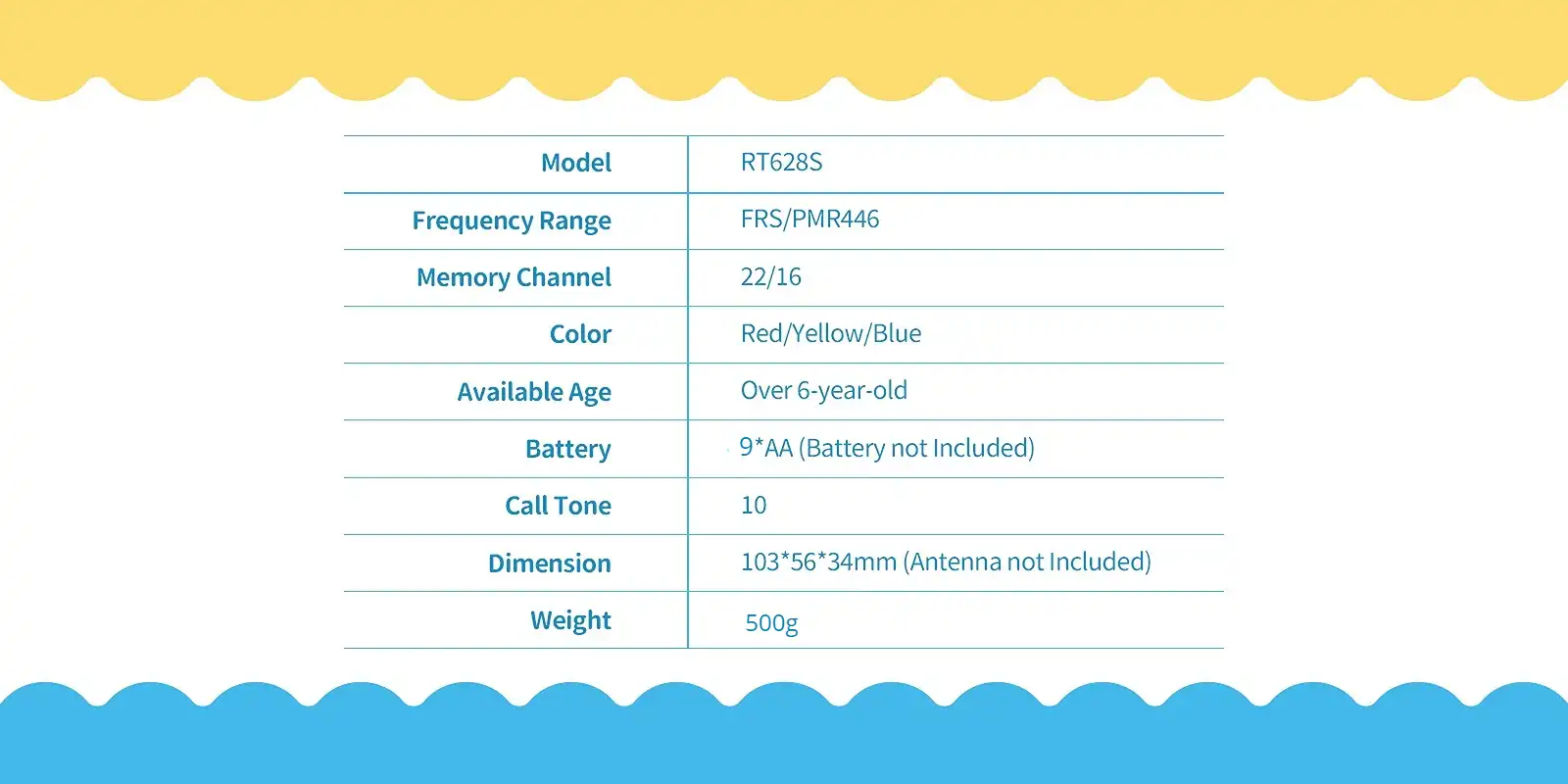Retevis-RT628S-safe-mode-kids-walkie-talkies-specification