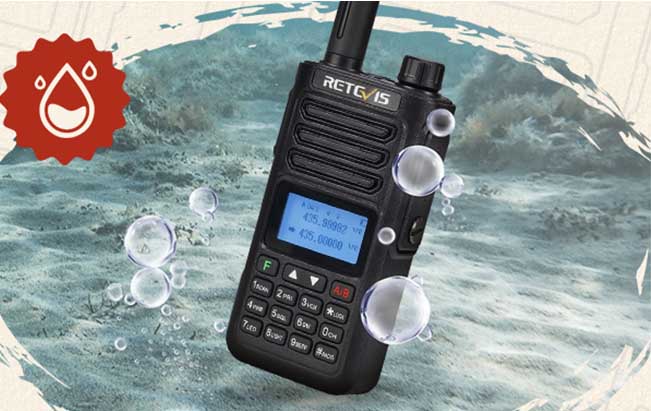IP68 waterproof dual-band UHF and VHF two-way radio.