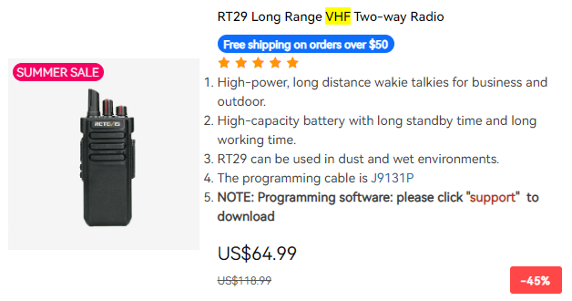 retevis rt29 VHF radio