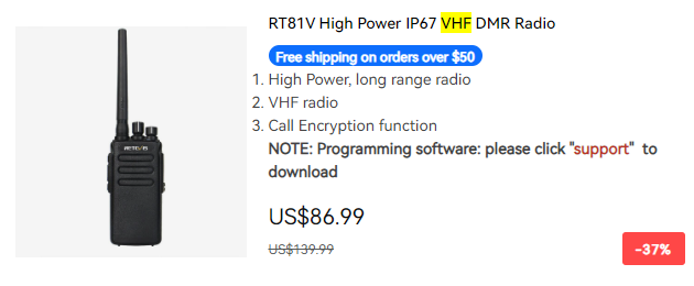 retevis rt81v VHF radio