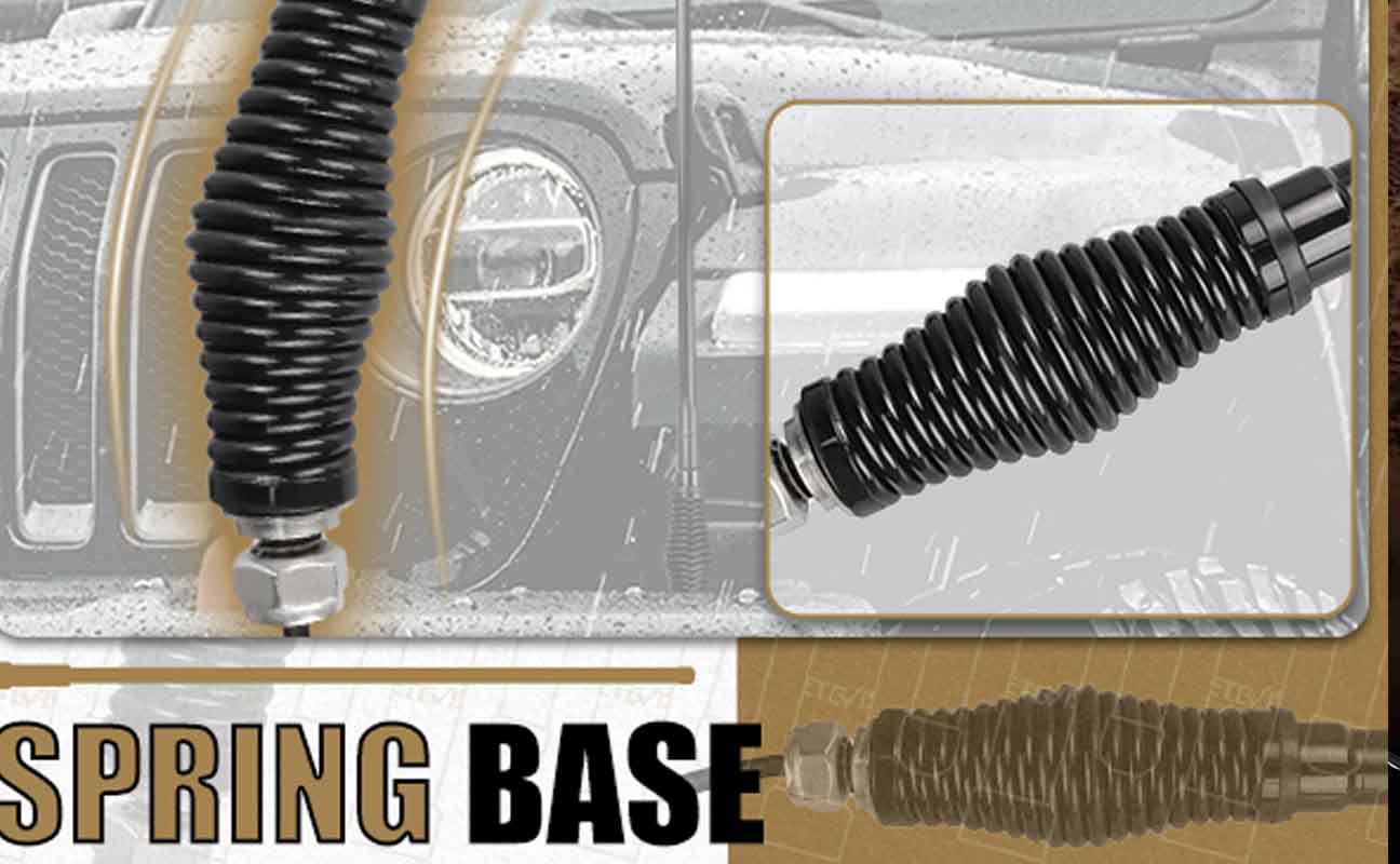 MR300 GMRS high-gain antenna comes with a stainless steel spring mounting base.