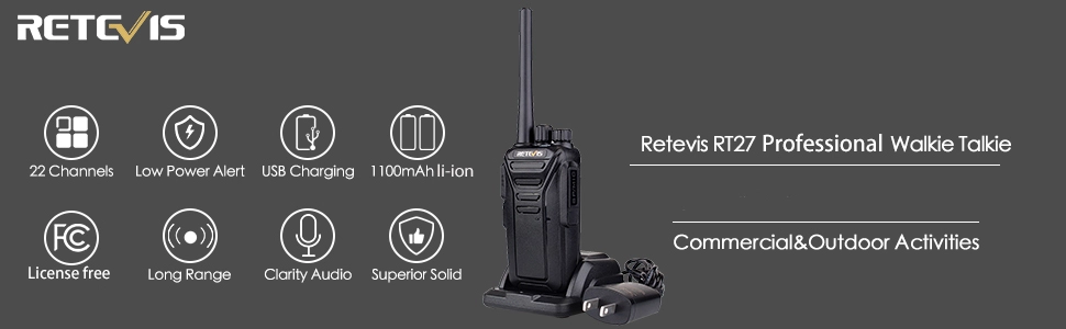 Retevis RT27 Talkie Walkie Rechargeable, Radios et Accessoires PMR446 sans  Licence, 16 Canaux CTCSS/DCS VOX, Talkie-Walkie Professionnel avec Chargeur  USB,pour Camping, Randonnées (1 Paire, Noir) : : High-Tech