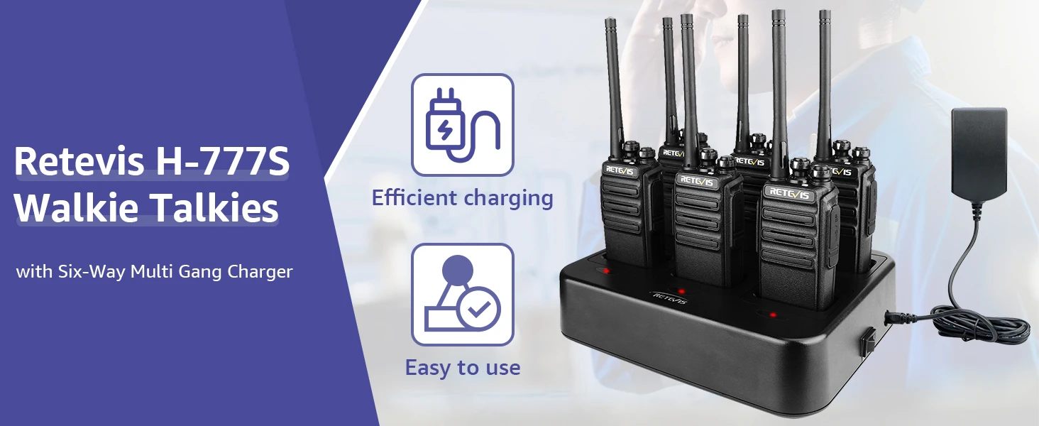 Retevis H777S License Free Portable Radio 6 Pack with 6 Way Charger