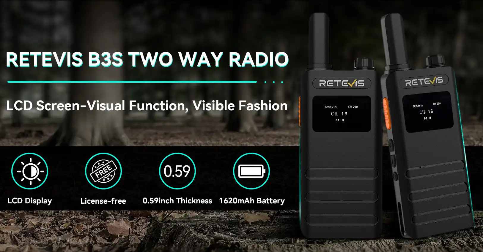Retevis B3S Ultra Thin License Free Portable FRS Handheld Radio with LCD Display