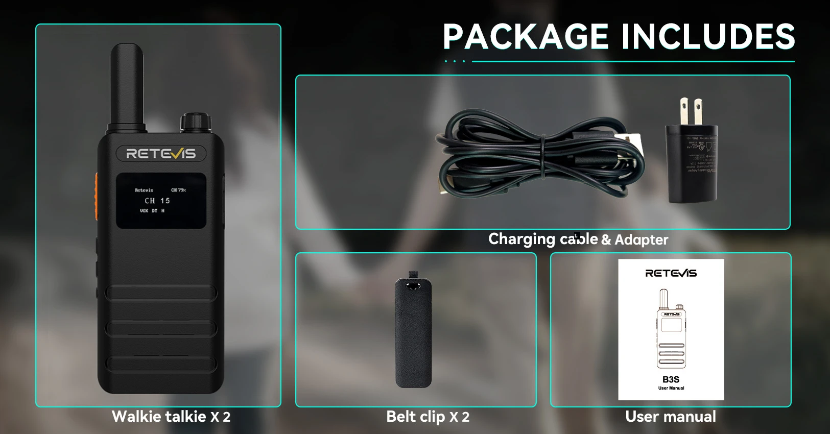 Retevis B3S Ultra Thin Walkie Talkie Package Includes
