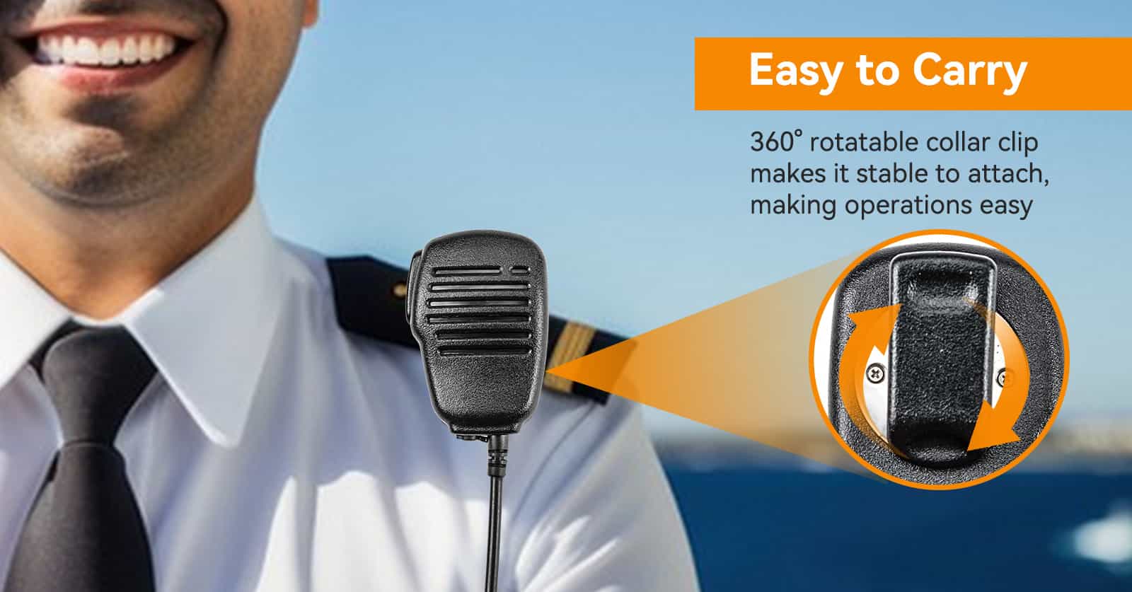 360 Rotatable collar clip designs can be attached on the shoulder