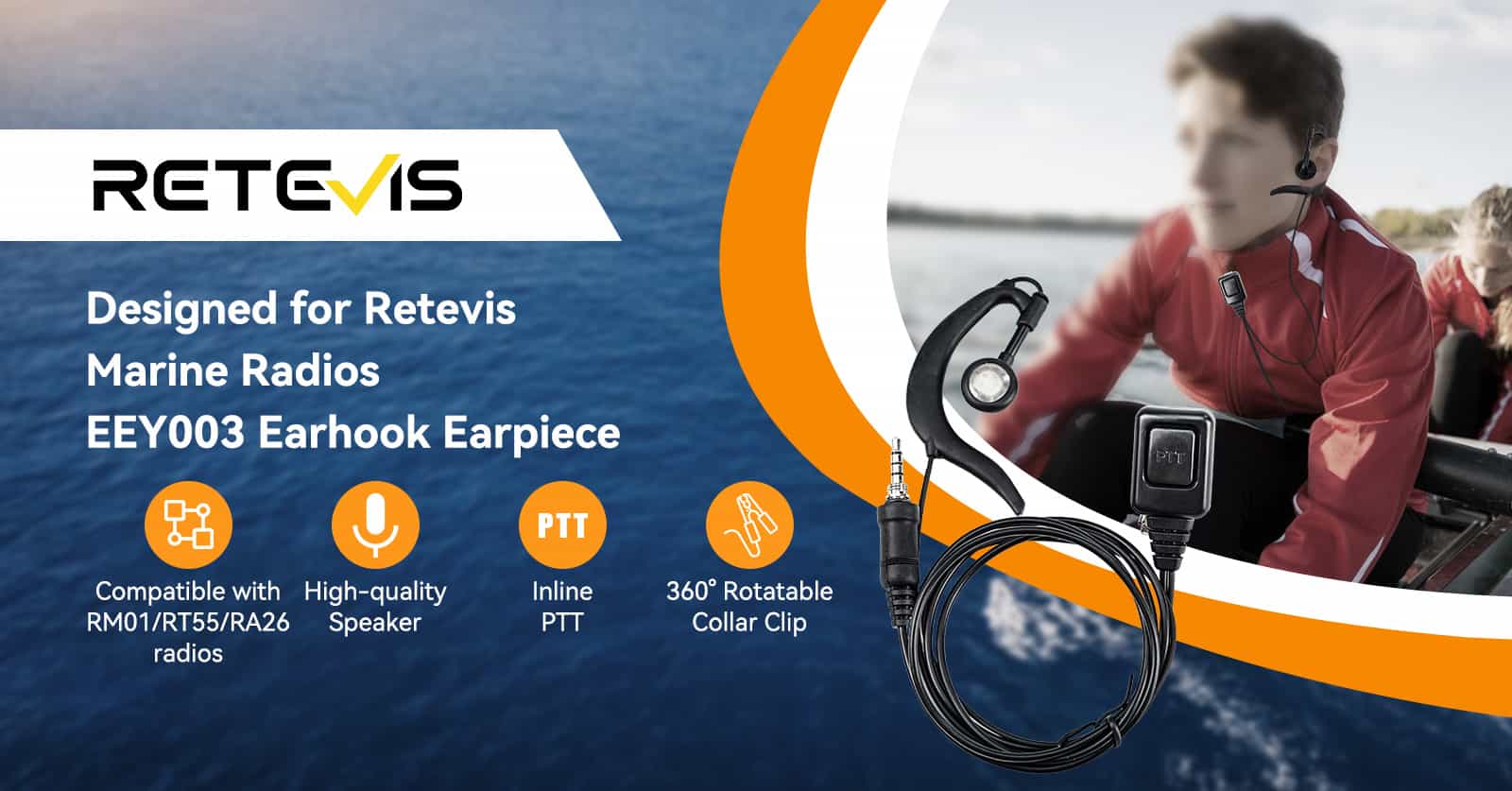  Retevis 3.5mm 1-pin Headset Ear Hook Earpiece For Marine Radio RT55 RM01