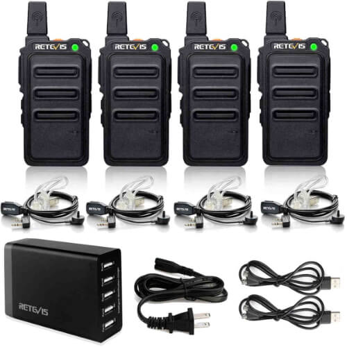  Retevis RT19 Portable Mini Radio with Earpieces and 5 Port Charger