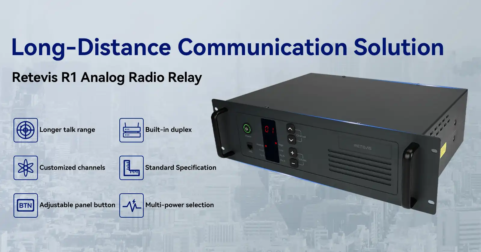Retevis R1 Long Range 25W UHF Repeater Full Duplex Base Station with Screen Retevis R1 Long Range 25W UHF Repeater Full Duplex Base Station with Screen
