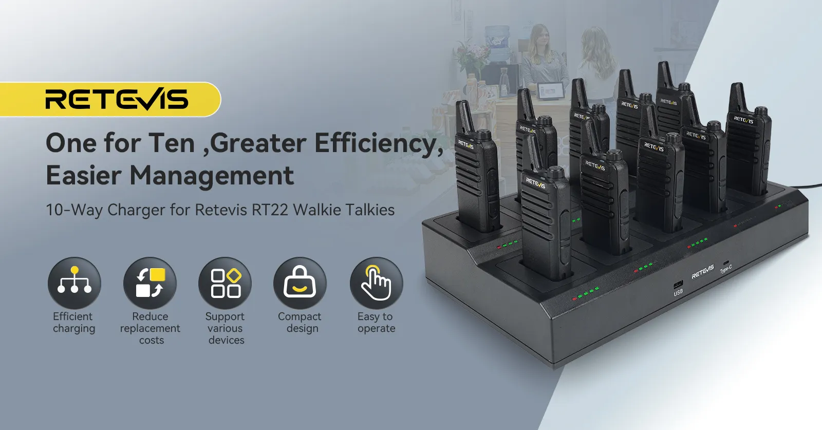 Retevis RT22 Rechargeable Mini Walkie Talkie with 10 Way Charger