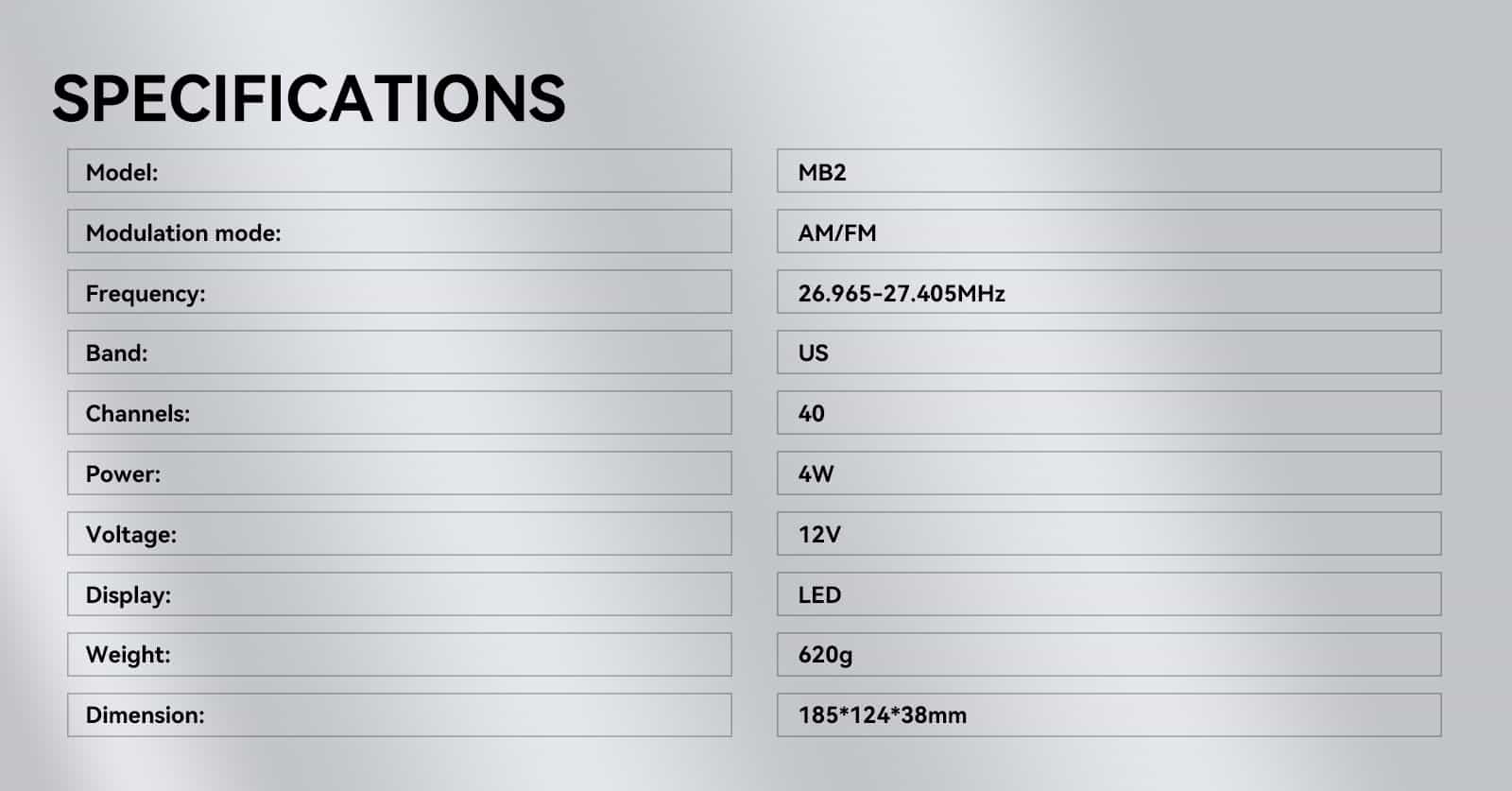 Retevis MB2 Specifications