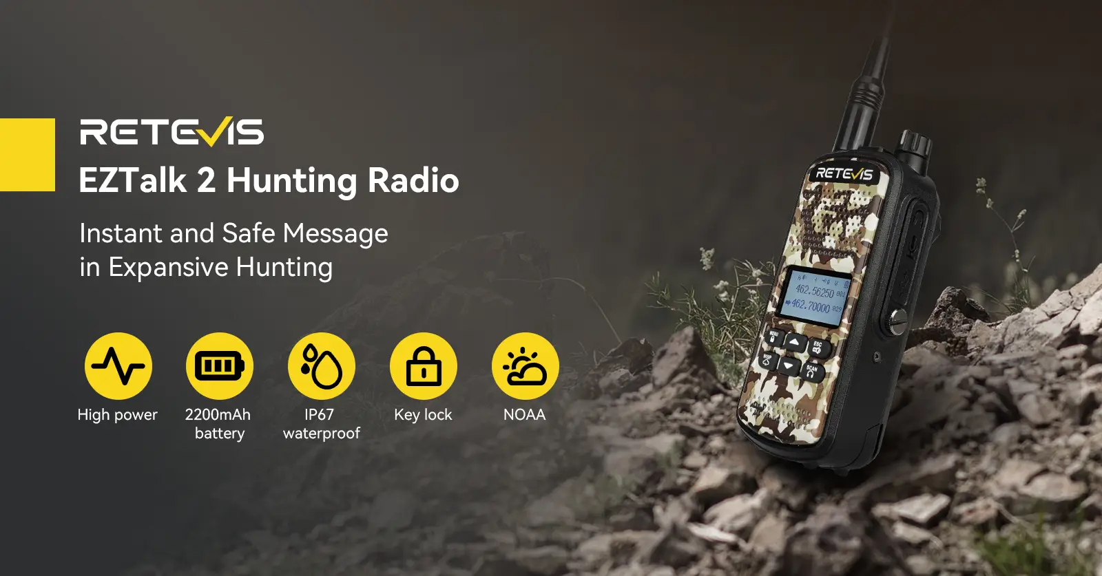 Retevis EZTalk 2 IP67 Waterproof 5W GMRS Walkie Talkie for Hunting
