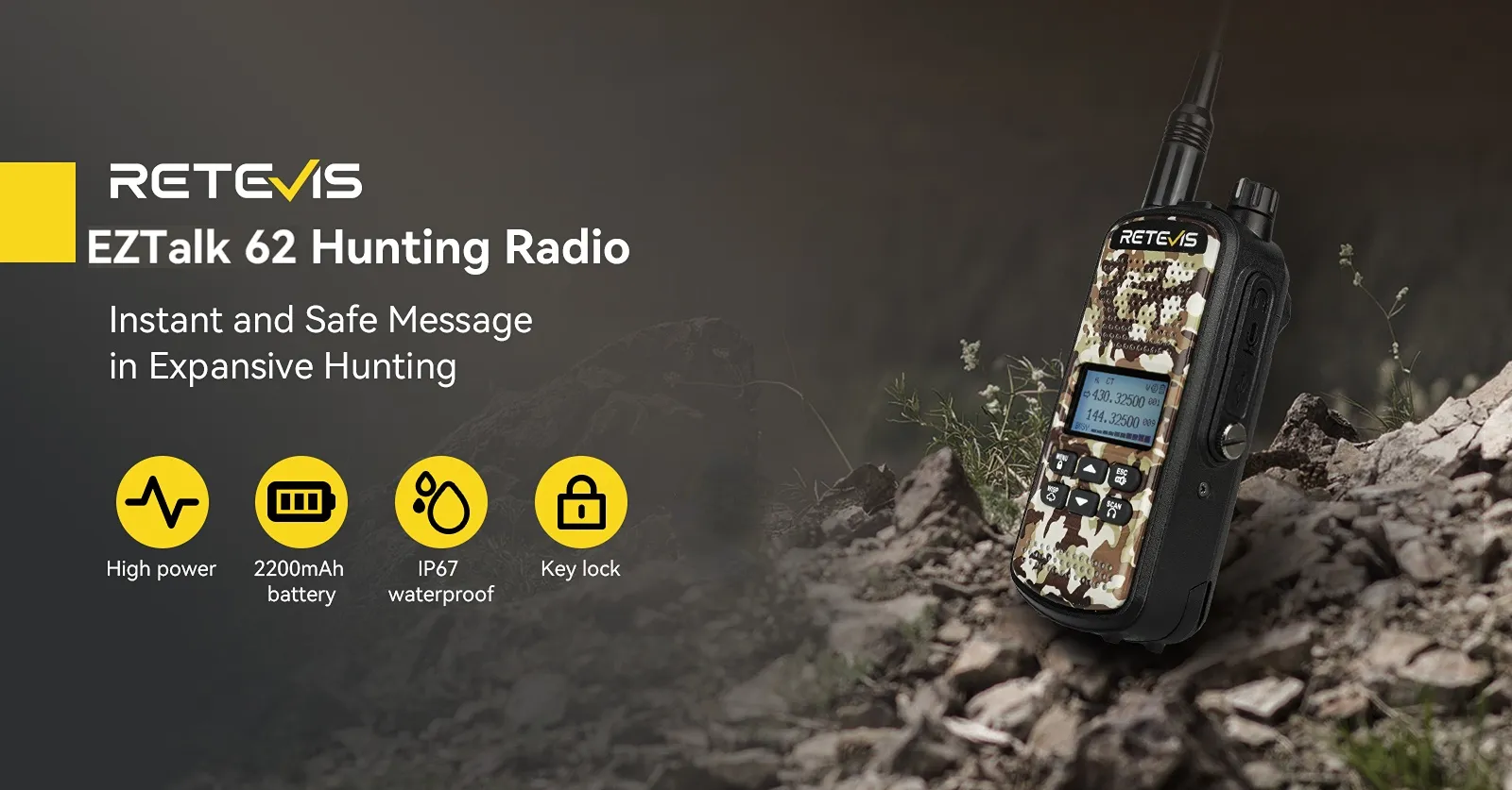 Retevis EZTalk62 Dual Band VHF UHF Waterproof 2 Way Radio for Hunting