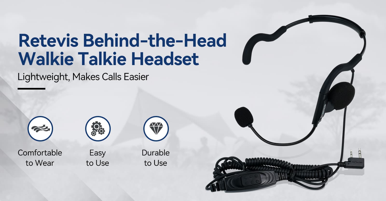 Retevis EHK014 Lightweight Behind-the-Head Single Speaker Headset for Kenwood 2Pin Two-way Radios