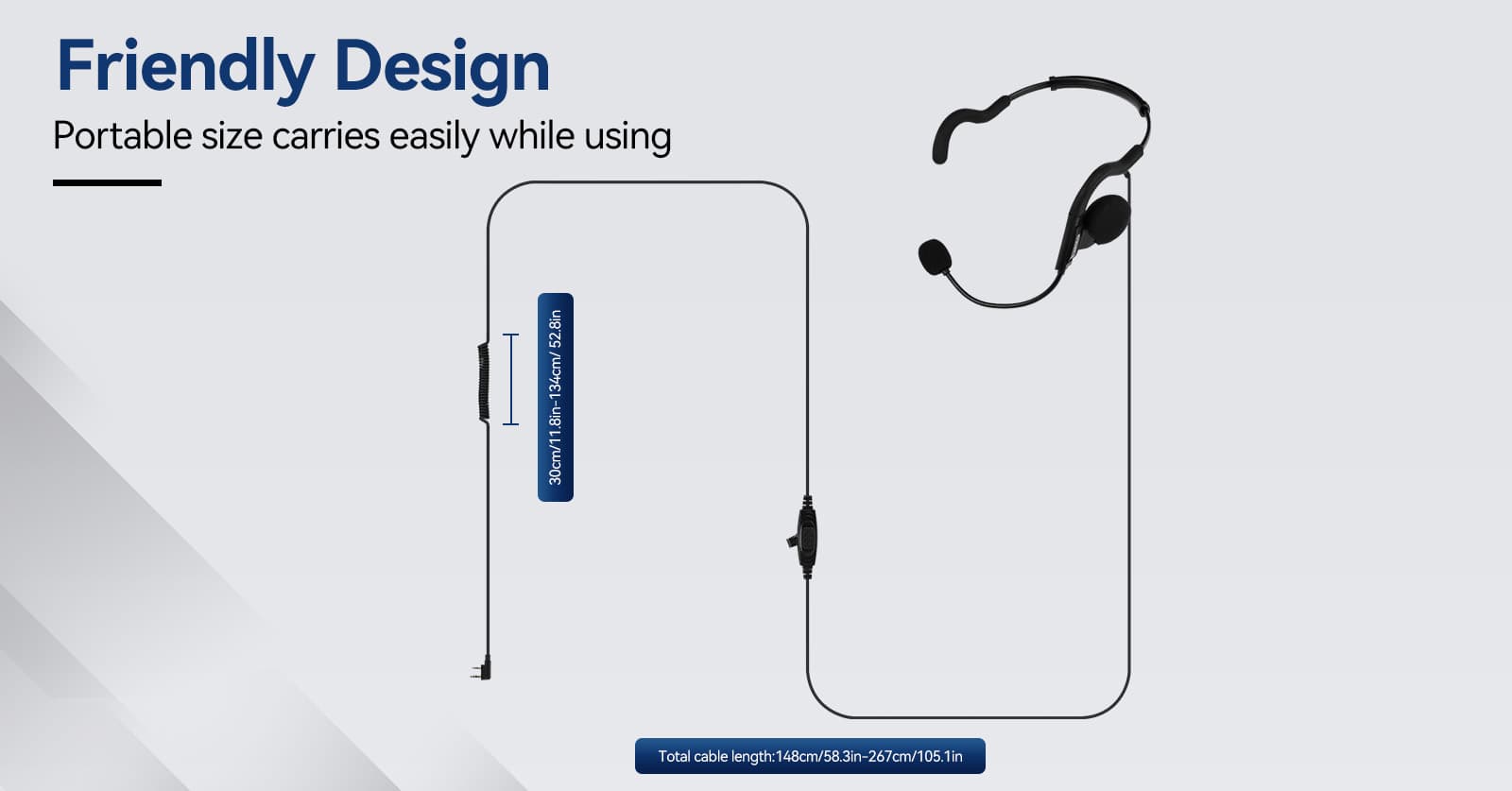 compact and portable hehind-the-head headset for two way radios