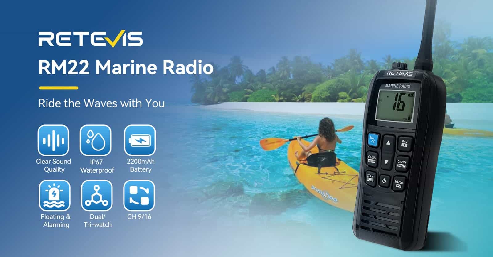 Retevis RM22 6W Handheld Floating VHF Marine Radio With NOAA Weather