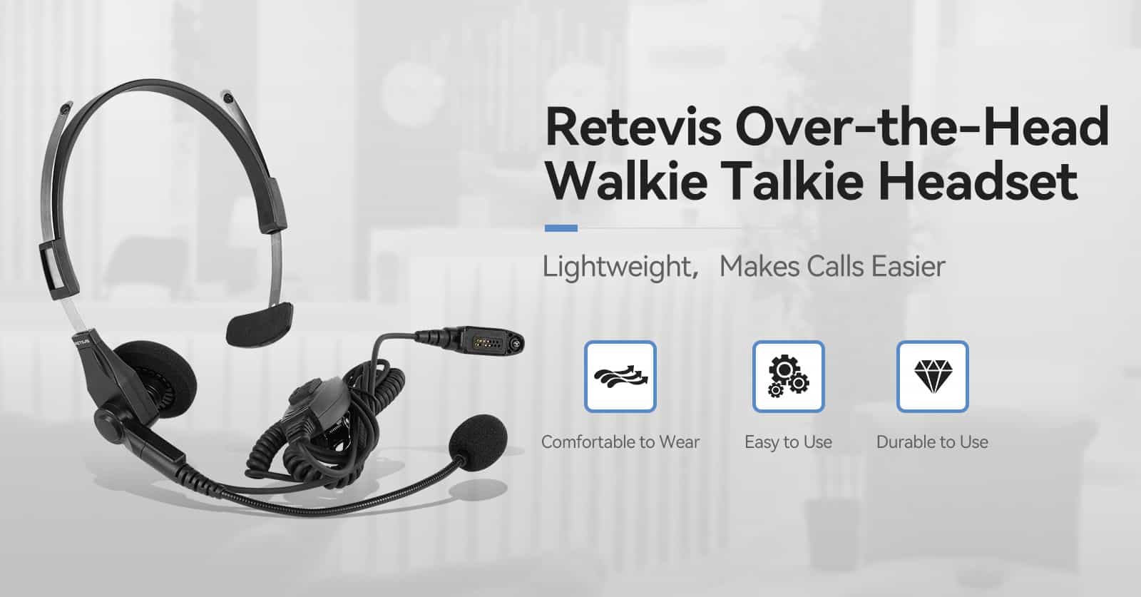 Retevis EHM003 Lightweight Over-the-Head Single Speaker Headset for Retevis RT29 Two-way Radio