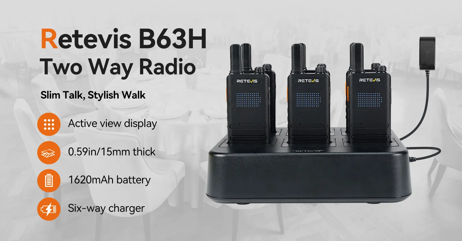 Retevis B63H Small Ultra Thin Walkie Talkies with Six Way Charger