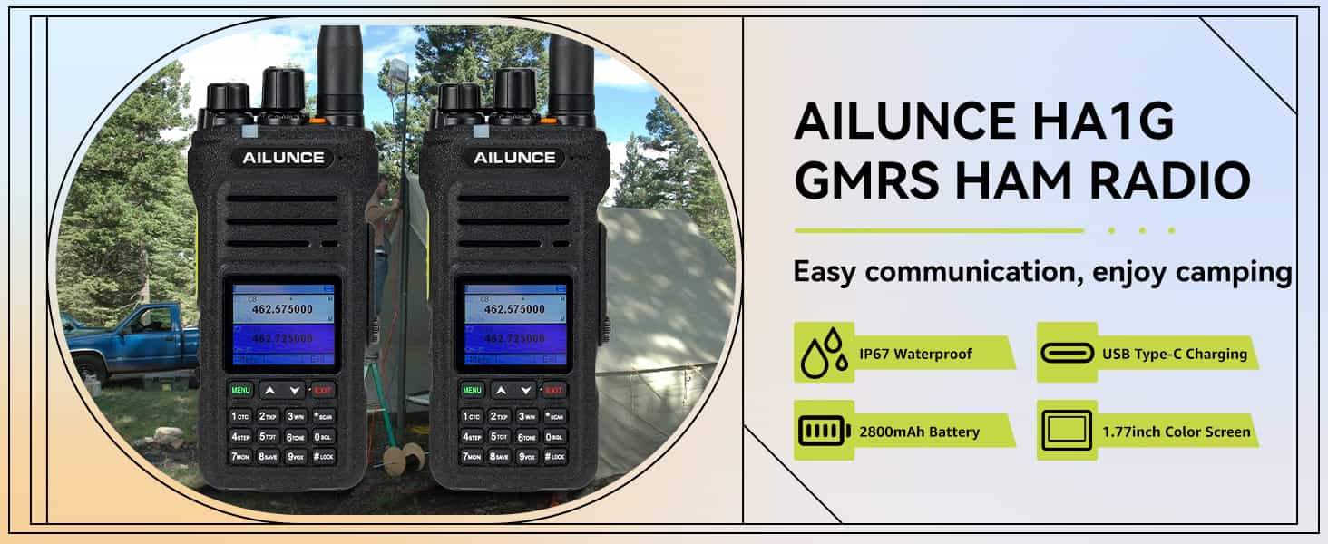 HA1G 5W Rugged Waterproof GMRS Analog Walkie Talkie Bundle