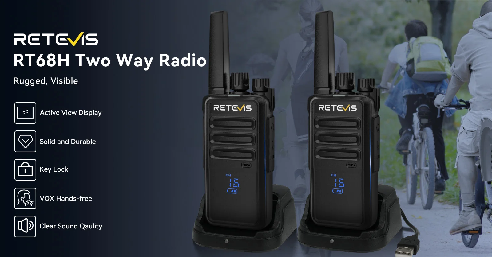 Retevis RT68H Hidden Display FRS Portable Two Way Radio 2 Pack