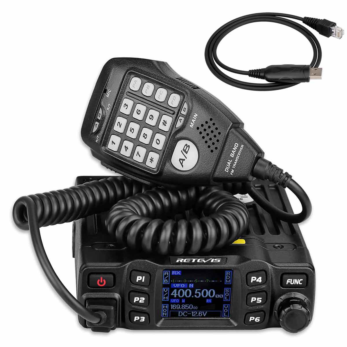 retevis rt95 25w dual band mobile radio with program cable