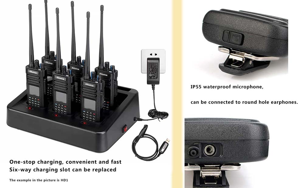 HD2 10W Waterproof GPS DMR Radio 6 Pack+6-way Charger+Waterproof Microphone 6 Pack