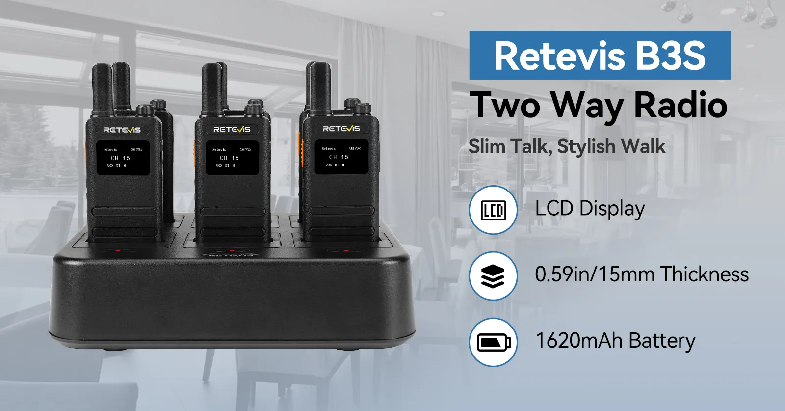 Retevis B3S Mini LCD Display FRS Portable 2 Way Radios with 6 Way Charger