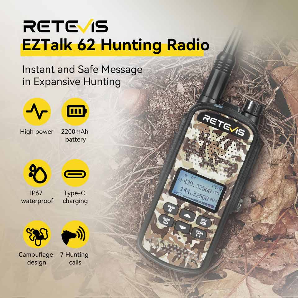 Retevis EZTalk 62 Dual Band VHF/UHF Waterproof 2 Way Radio for Hunting